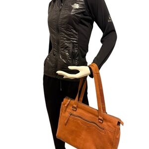 Spikes & Sparrow Cognac Leather Laptop Tote Bag.